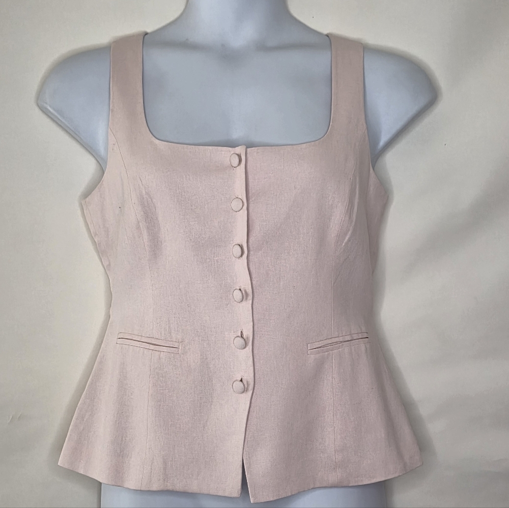 Parker LINEN Vest Pink Size M The Amayah Square Neckline Waistcoat Preppy Office